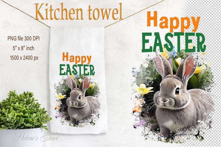 Easter bunny sublimation kitchen tea towel | Happy Easter