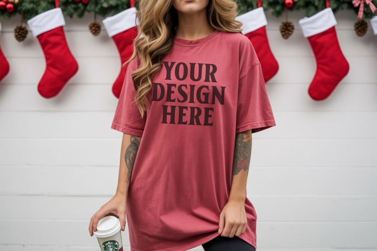 Christmas Comfort Colors 1717 Crimson TShirt Mockup, CC 1717