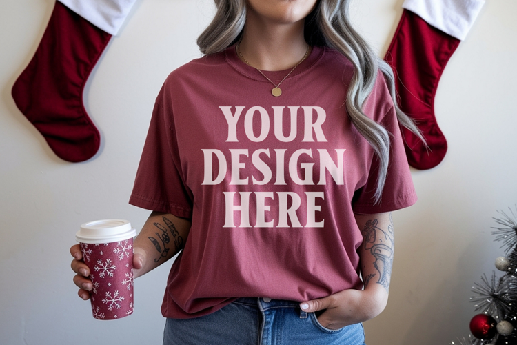 Crimson Christmas Comfort Colors 1717 TShirt Mockup,cc17