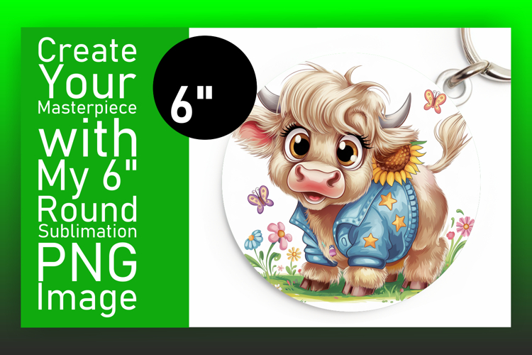 Dynamic Keychain Circle Design Artwork , Cute Cow