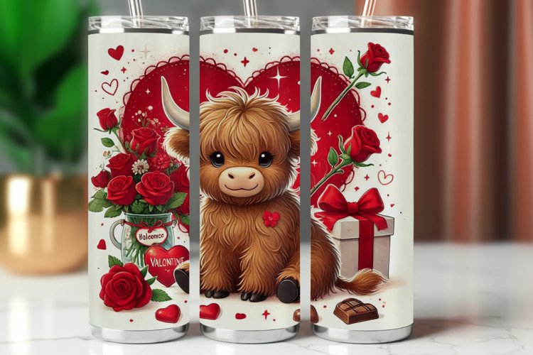 Valentine Tumbler Wrap 20 oz - highland cow with heart
