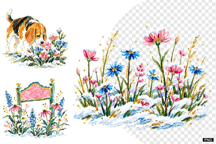 Snowy Meadow Wildflowers Clipart