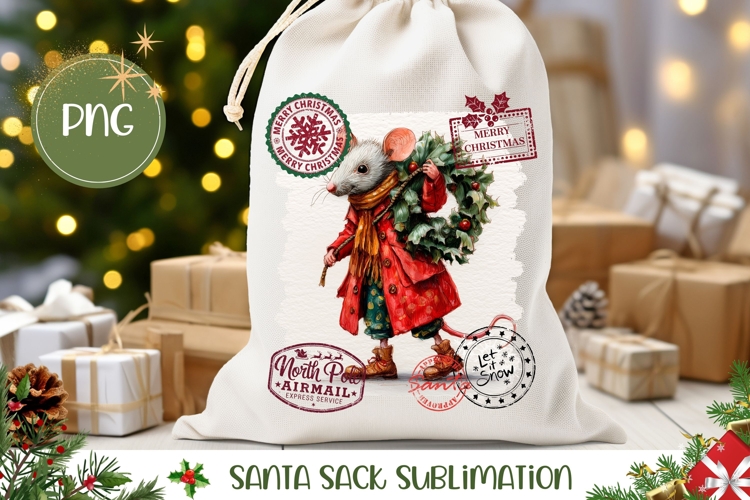 Vintage Christmas Mouse Santa Sack Design