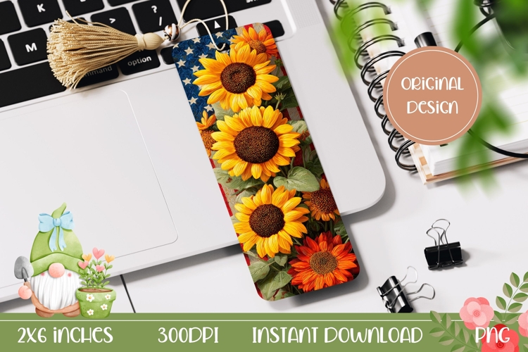Sunflowers Bookmark PNG, Cartoon Flowers Bookmark Printable