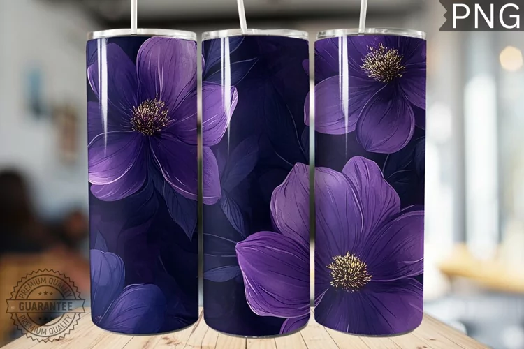 Purple Floral Tumbler Wrap - High Quality 300 Dpi