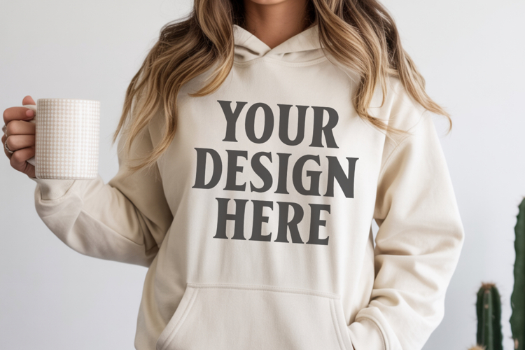 Sand Gildan 18500 Hoodie Sweatshirt Mockup, Unisex Hoodie
