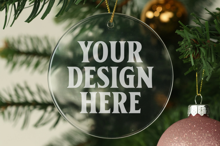 Christmas Acrylic Ornament Mockups | Round Clear Acrylic Orn