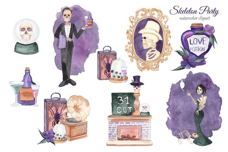 Download Free Illustrations Download Skeleton Clipart Halloween Party Watercolor Skull Clipart Free Design Resources