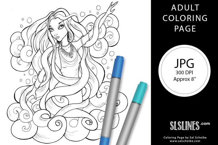 Elemental Air Fairy Adult Coloring Page JPG example image 1