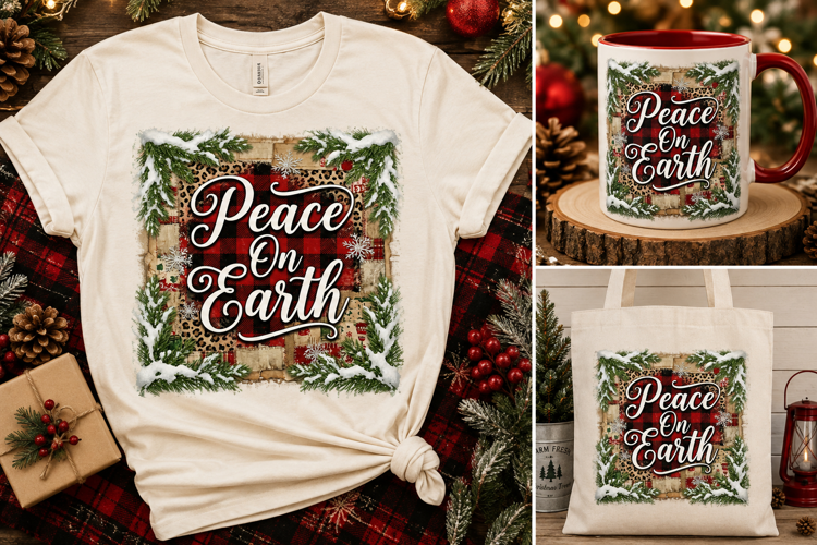 Peace On Earth PNG | Rustic Buffalo Plaid Christmas Design