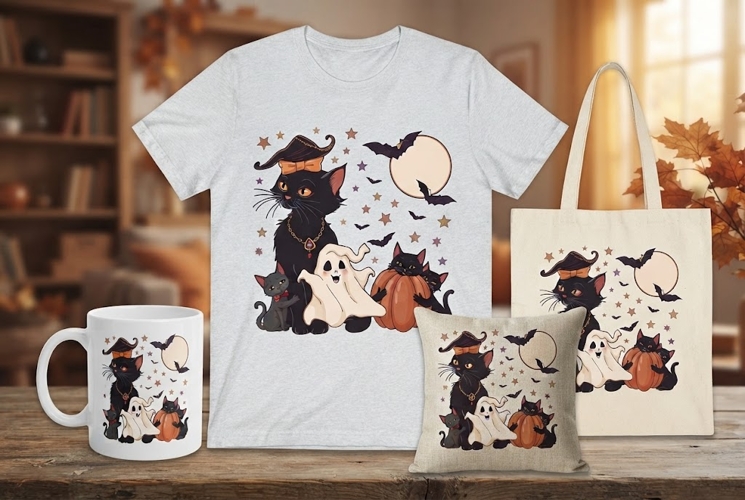 Halloween Black Cat Mom PNG | Witchy Cat Family Clipart