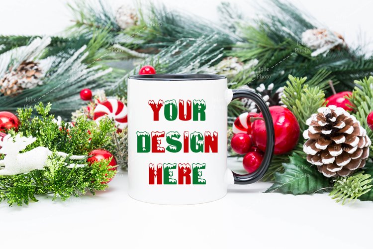 Mug Mockup Christmas 11 Oz White Coffee Cup Black Handle example image 1