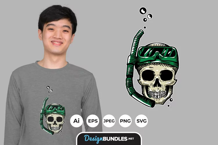 Diving Skull for T-Shirt Design