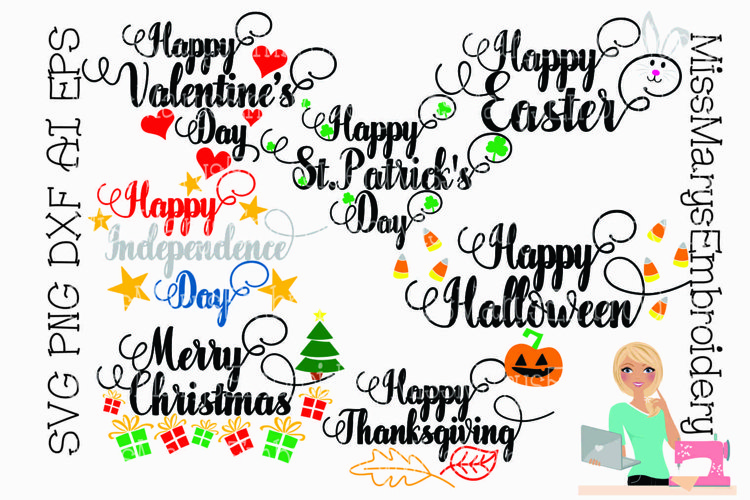 Happy Holiday Bundle | SVG PNG DXF AI EPS example image 1