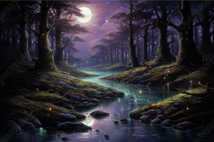 Captivating digital art of a mystical forest by moonlight wi example image 1