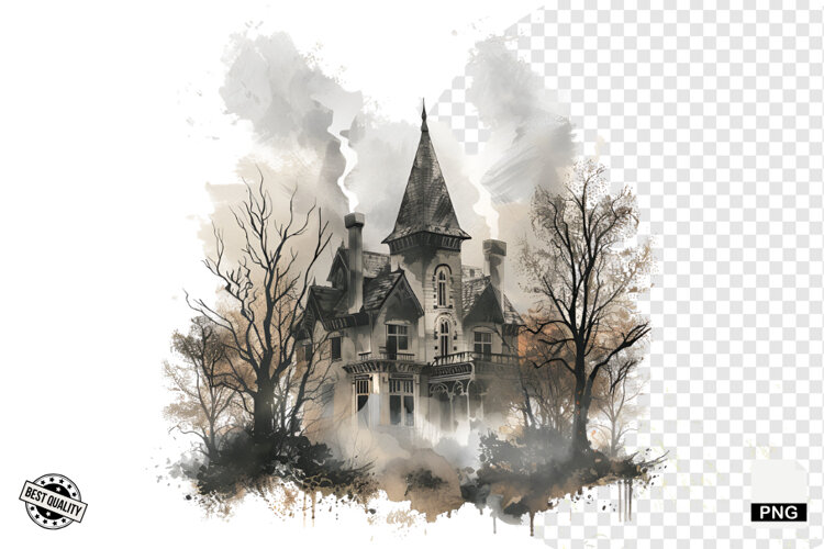 Watercolor Gothic Halloween Clipart example image 1