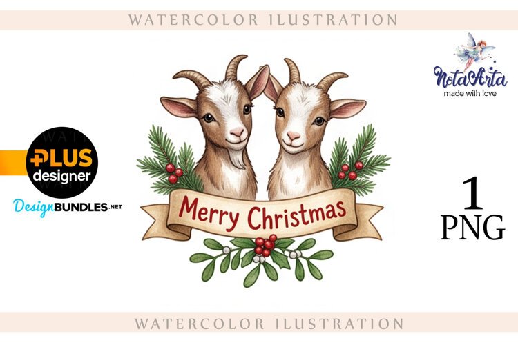 Christmas Goat in Watercolor Style example image 1