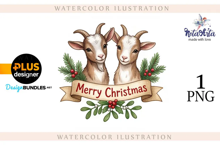Christmas Goat in Watercolor Style