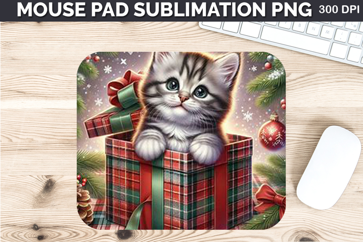 Watercolor Cat Mouse Pad Sublimation - Christmas PNG Design