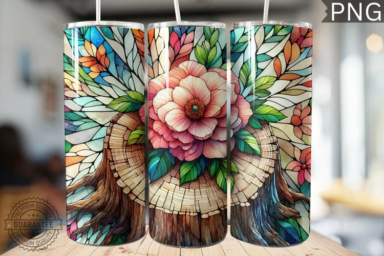 Watercolor Flower Wooden Stump Tumbler - High Quality 3Dpi