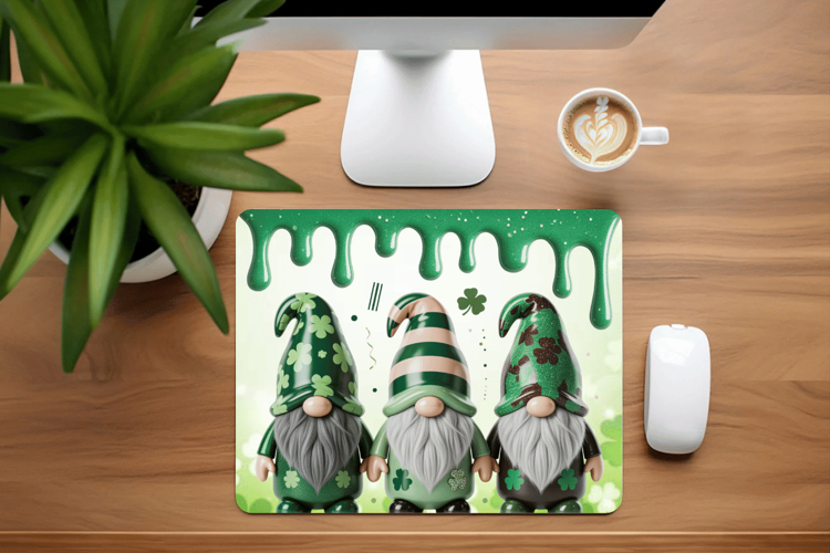 Cute St Patrick’s Day Gnomes with Shamrocks Mouse Pad PNG Su