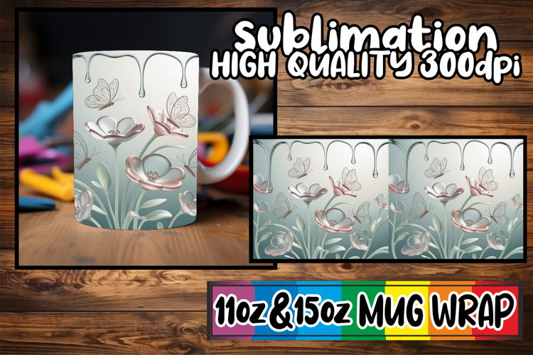 Joyful whispers 11oz 15oz sublimation wrap, 3D Flowers