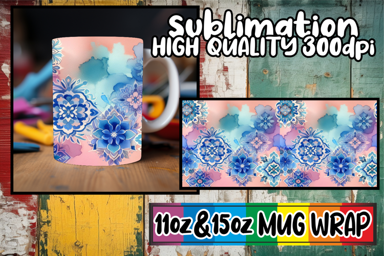 Happy journeys sublimation mug wrap, Watercolor Pattern