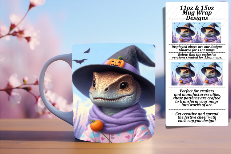Glamorous 15oz Mug Wrap Png Template , Halloween Dino
