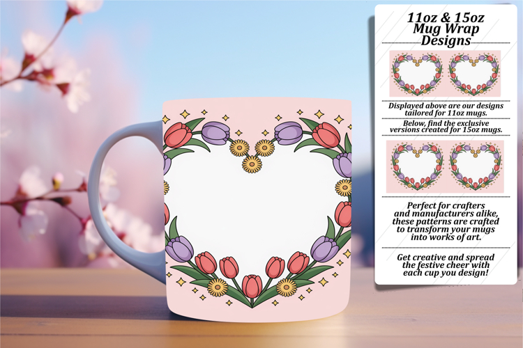 Glamorous 15oz Mug Wrap Png Design , Flowers