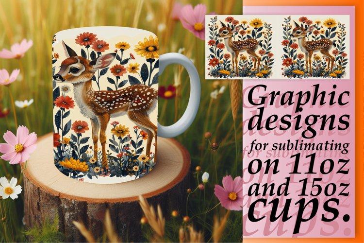 Deer Watercolor Sublimation Mug Wrap Art example image 1