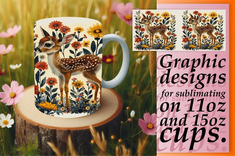 Deer Watercolor Sublimation Mug Wrap Art
