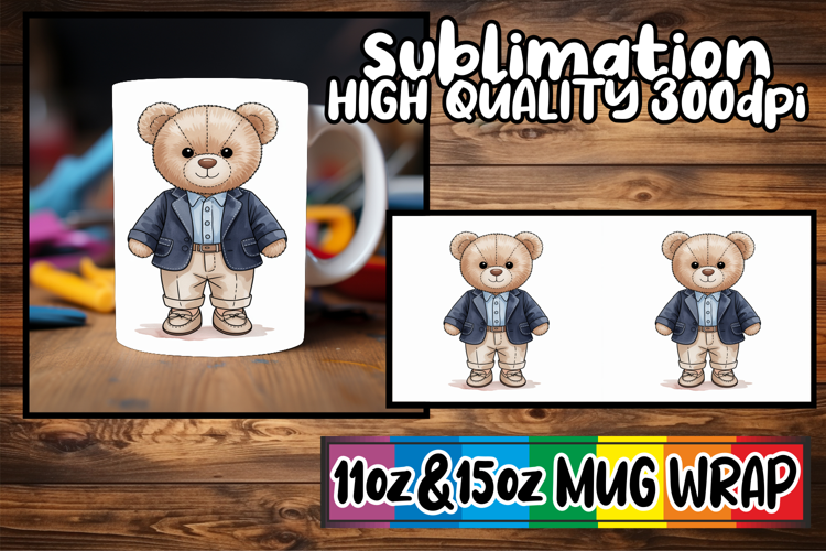 Splendid views 11oz 15oz mug wrap, Teddy Bear