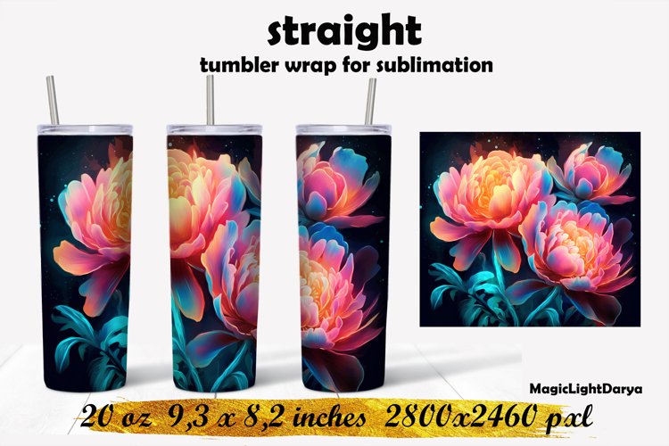 Flowers tumbler design,Multicolored Peonies Tumbler design example image 1
