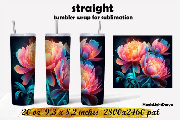 Flowers tumbler design,Multicolored Peonies Tumbler design