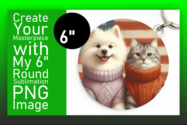 Trendy Round Design Keychain Template , Dog and cat