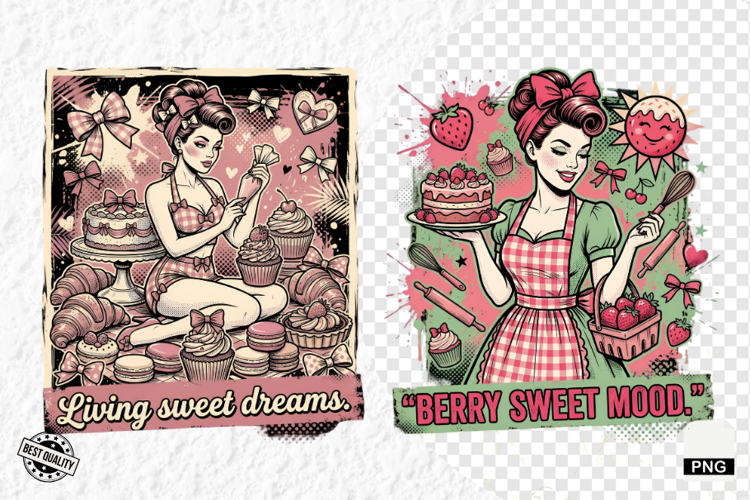 Vintage Summer Girl Baking PNG