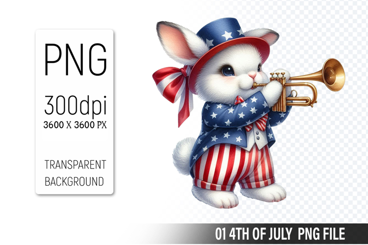 4th Of July Bunny Sublimation Clipart PNG Design