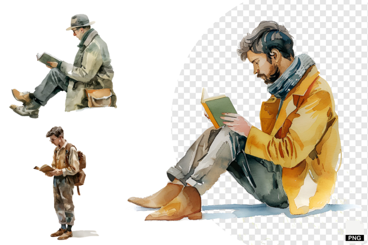 Watercolor Reading Man Clipart