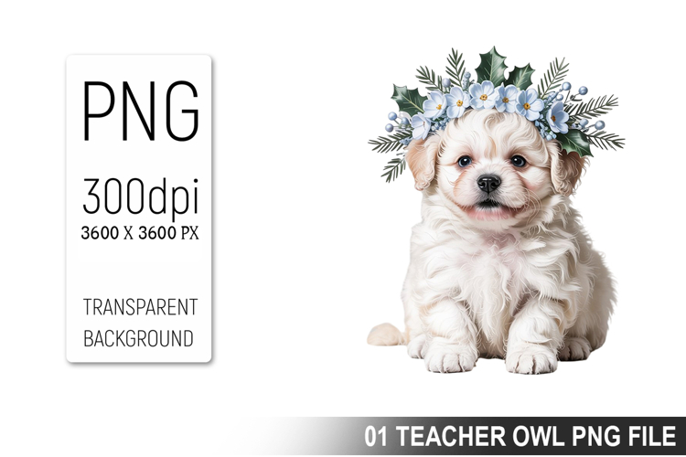 Cute Floral Dog, Animal Sublimation Clipart PNG