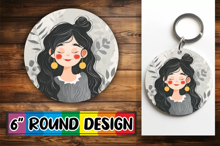 Artistic Floral Woman Round Design Sublimation PNG