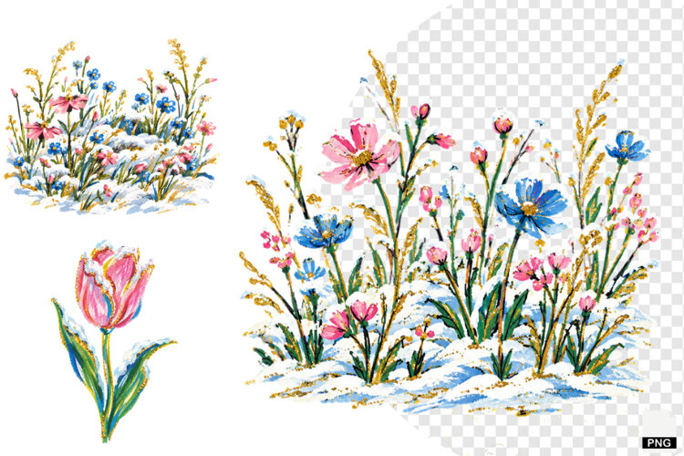 Snowy Meadow Wildflowers Clipart example image 1