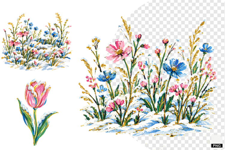 Snowy Meadow Wildflowers Clipart