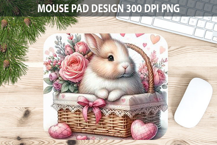 Watercolor Bunny Mouse Pad Sublimation - Valentines PNG
