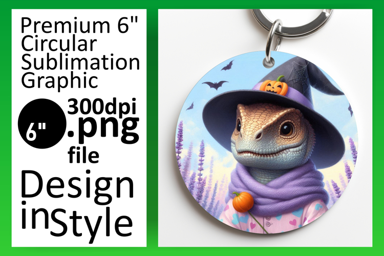 Lovely Round Design for Sublimation , Halloween Dino