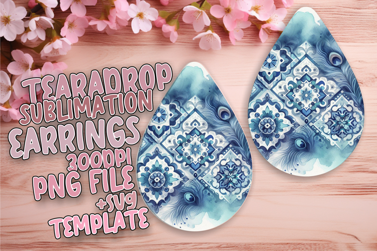 Creative Teardrop Earrings PNG Artwork , Watercolor Patter