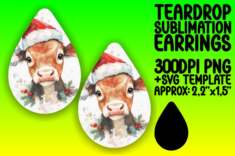 Dynamic Teardrop Earrings Sublimation Artwork , Christmas Wa