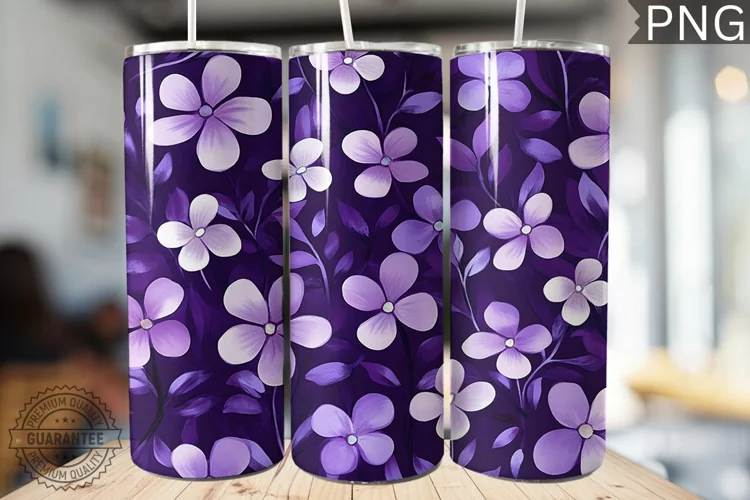 Purple Floral Tumbler Wrap - High Quality 300 Dpi