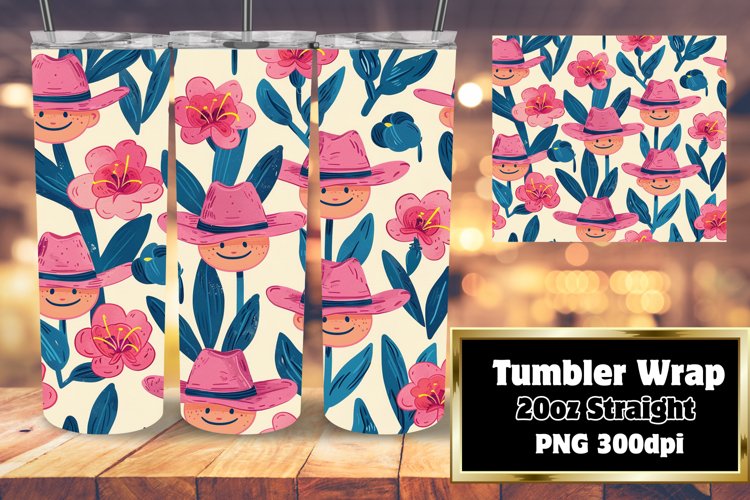 Vintage Smile Pattern Tumbler Wrap PNG 20oz