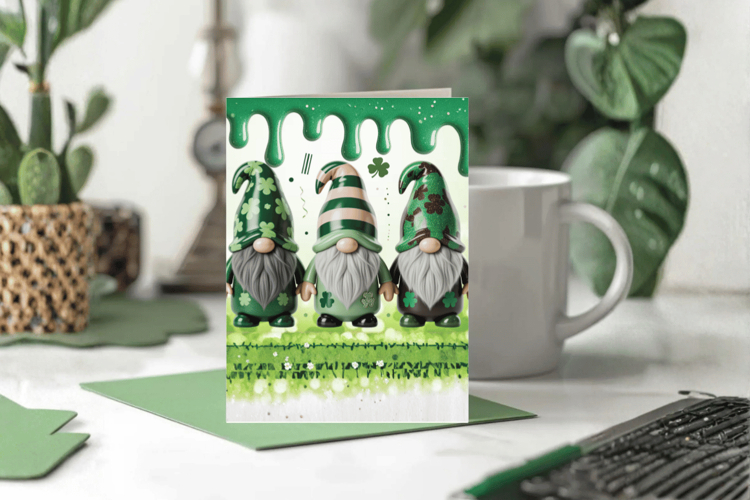 Cute St Patrick’s Day Gnomes with Shamrocks Greeting Card PN