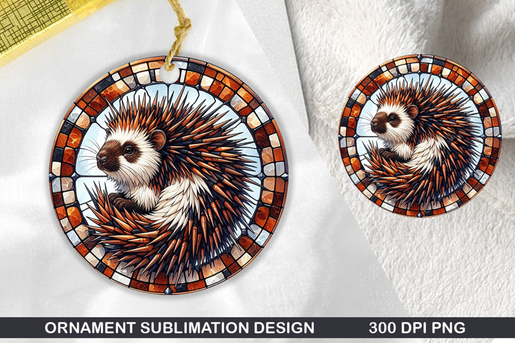 Hedgehog Stained Glass Ornament PNG, Sublimation PNG Design
